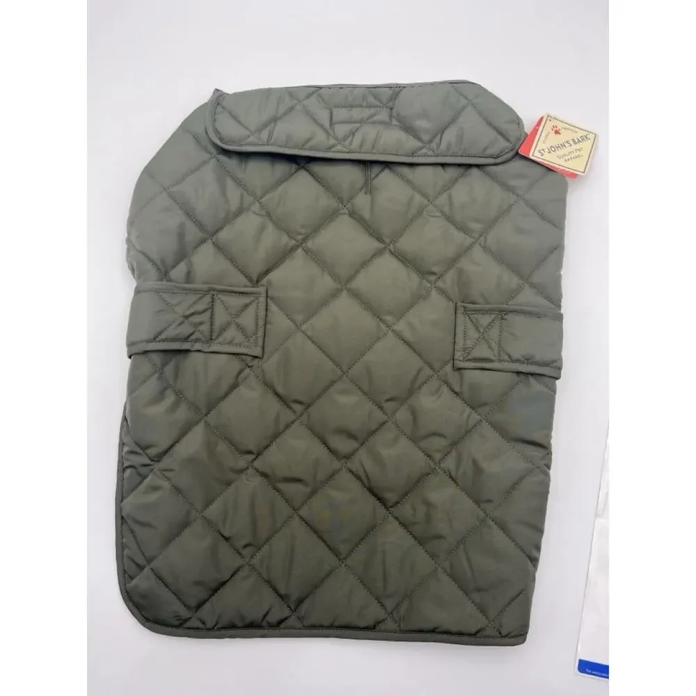 NEW WITH TAGS St John's Bark Dog Coat Jacket Large Green Quilted Pet Apparel